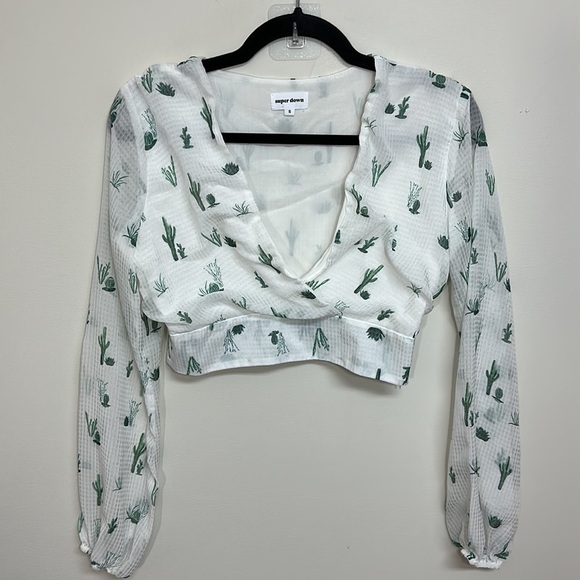 Superdown‎ Cheyenne Crop Top in White Cactus Small - Picture 5 of 8